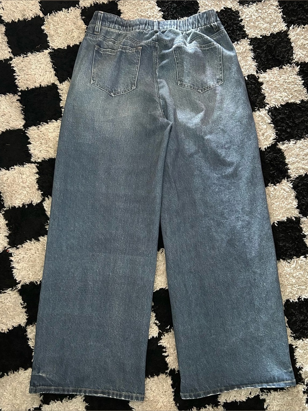 Halara Wide-Leg M Leggings with Denim Jeans Print - Pull On Full Stretch Pants - Picture 6 of 7